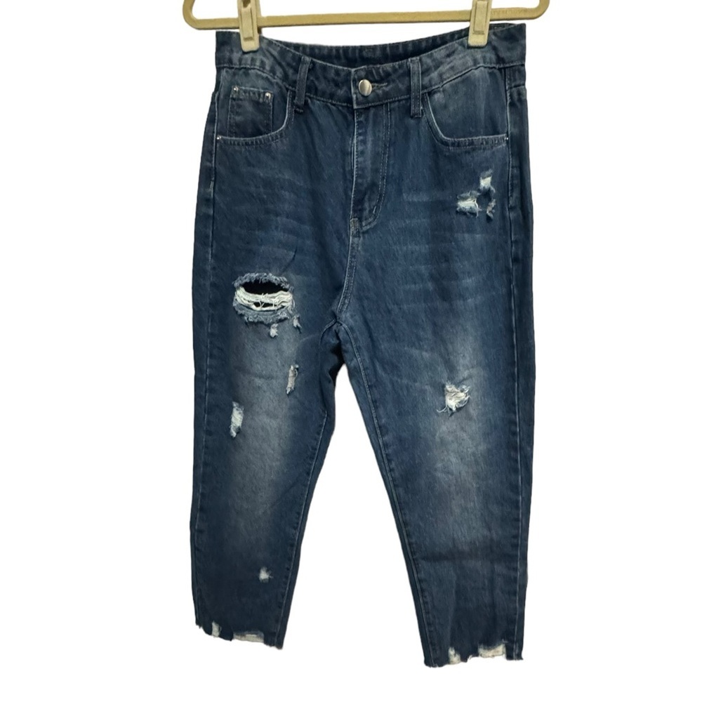 Unbranded jeans - ankle length- distressed, raw hem, size L